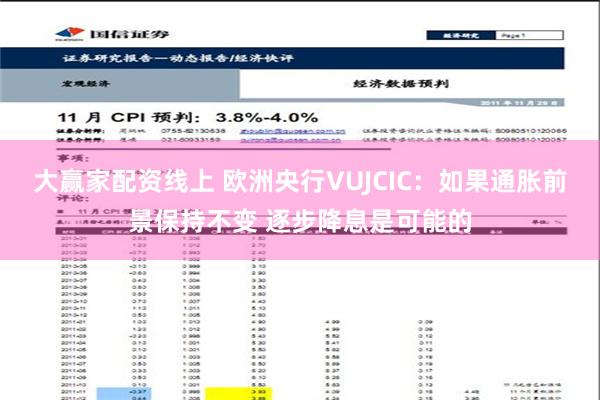 大赢家配资线上 欧洲央行VUJCIC：如果通胀前景保持不变 逐步降息是可能的